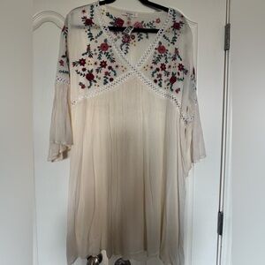 Umgee Cream Maxi Dress with Floral Embroidery